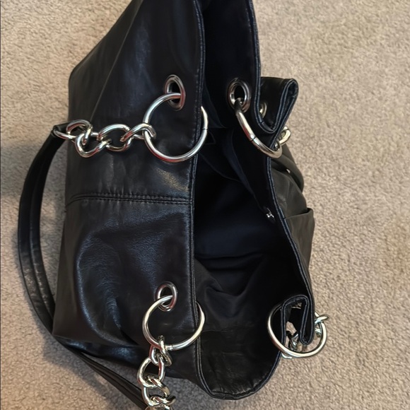 Kenneth Cole Reaction Black and Silver Shoulder Bag with Metallic Accents - Picture 10 of 12